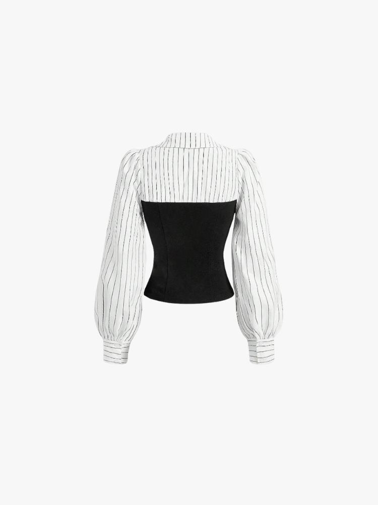 STRIPED SPLICED LAPEL SHIRT - SOMIHAE
