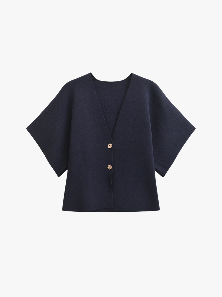 SHORT-SLEEVE V-NECK KNITTED TOP - SOMIHAE
