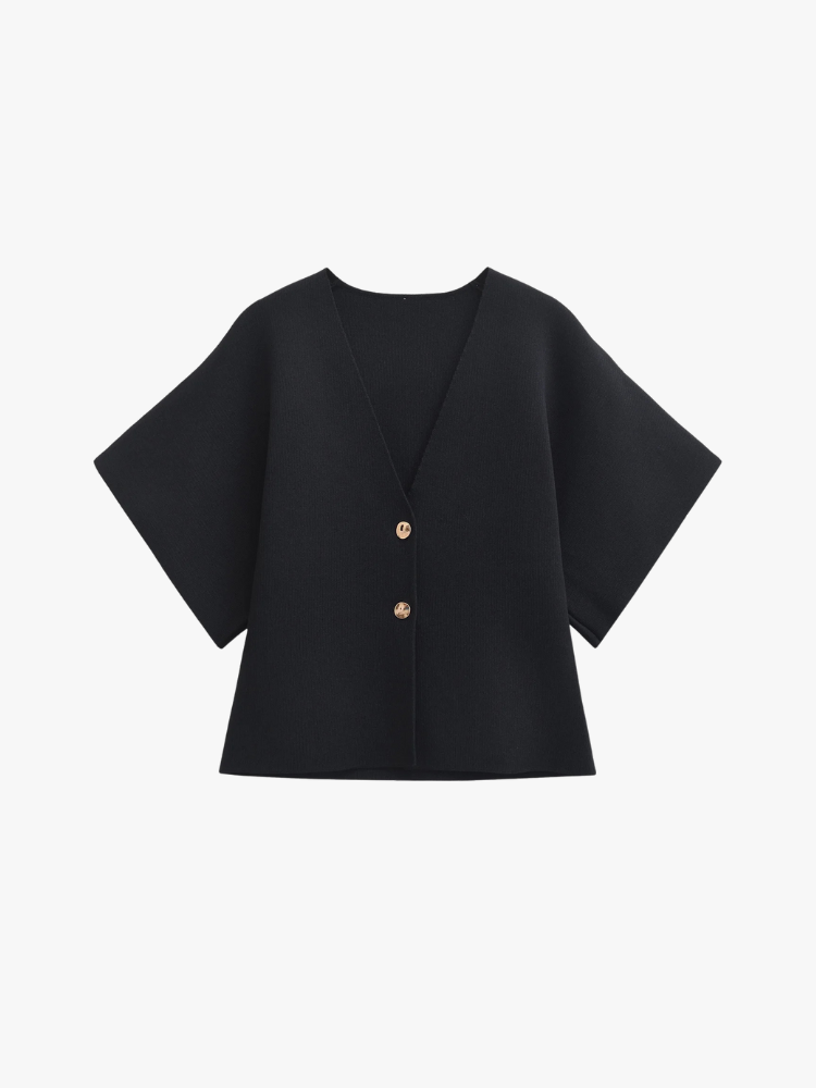 SHORT-SLEEVE V-NECK KNITTED TOP - SOMIHAE