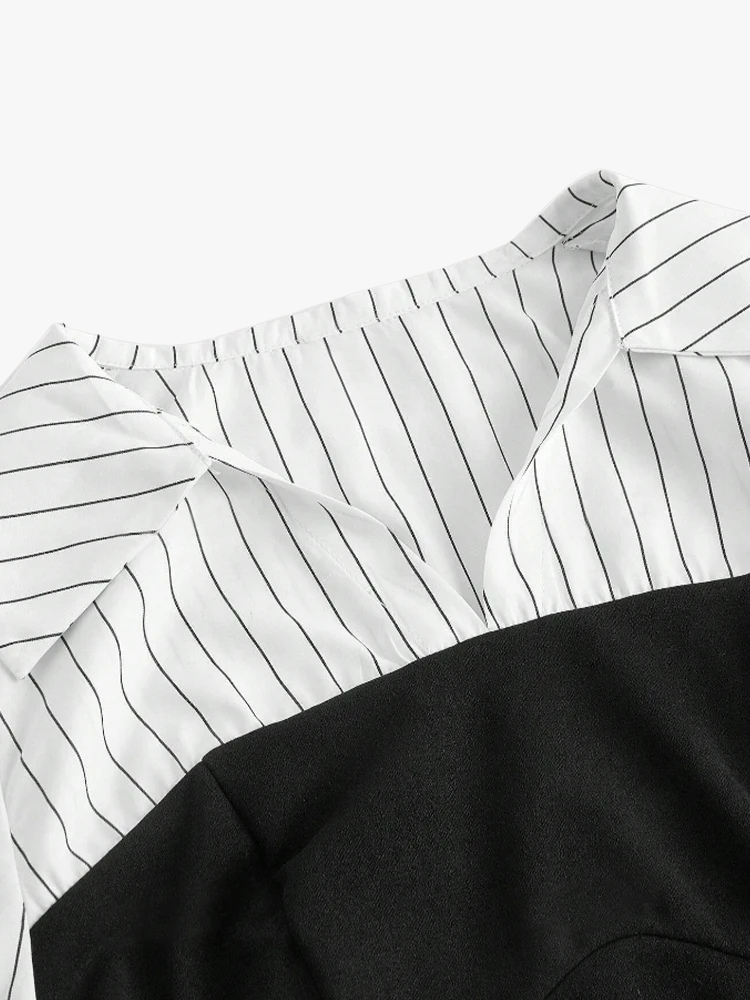 STRIPED SPLICED LAPEL SHIRT - SOMIHAE