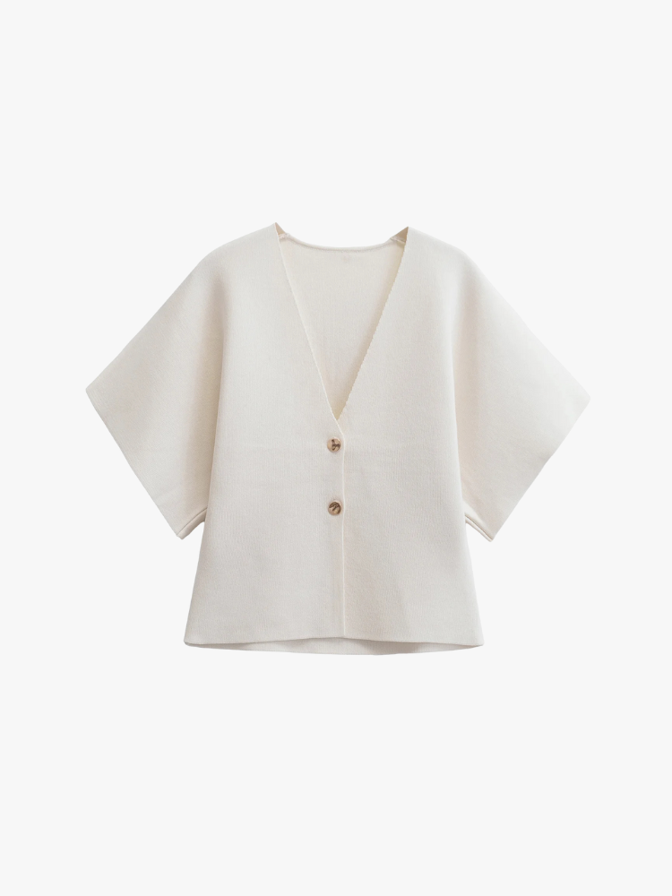 SHORT-SLEEVE V-NECK KNITTED TOP - SOMIHAE
