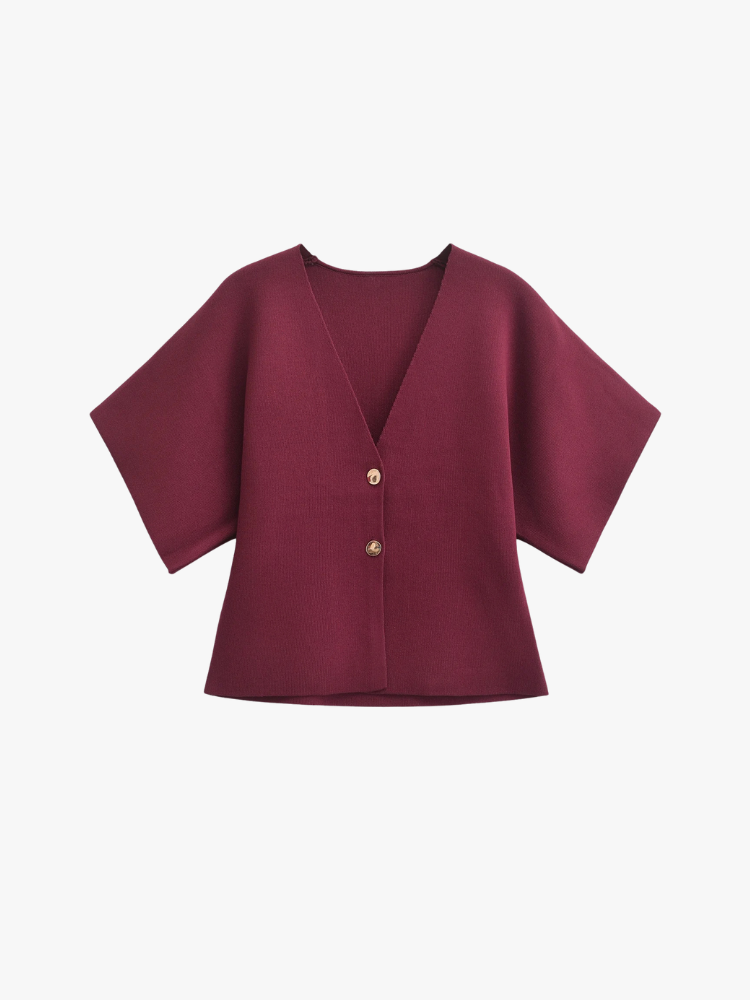 SHORT-SLEEVE V-NECK KNITTED TOP - SOMIHAE