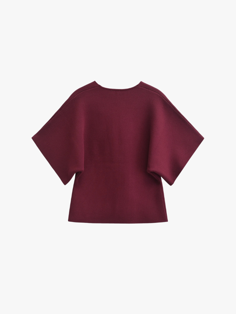 SHORT-SLEEVE V-NECK KNITTED TOP - SOMIHAE