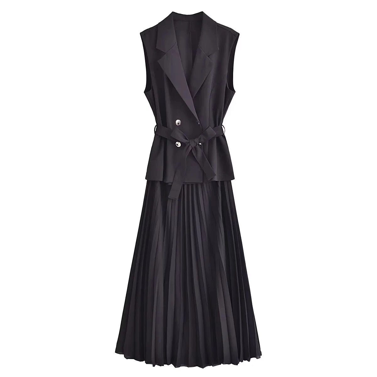 PLEATED VEST LONG DRESS - SOMIHAE