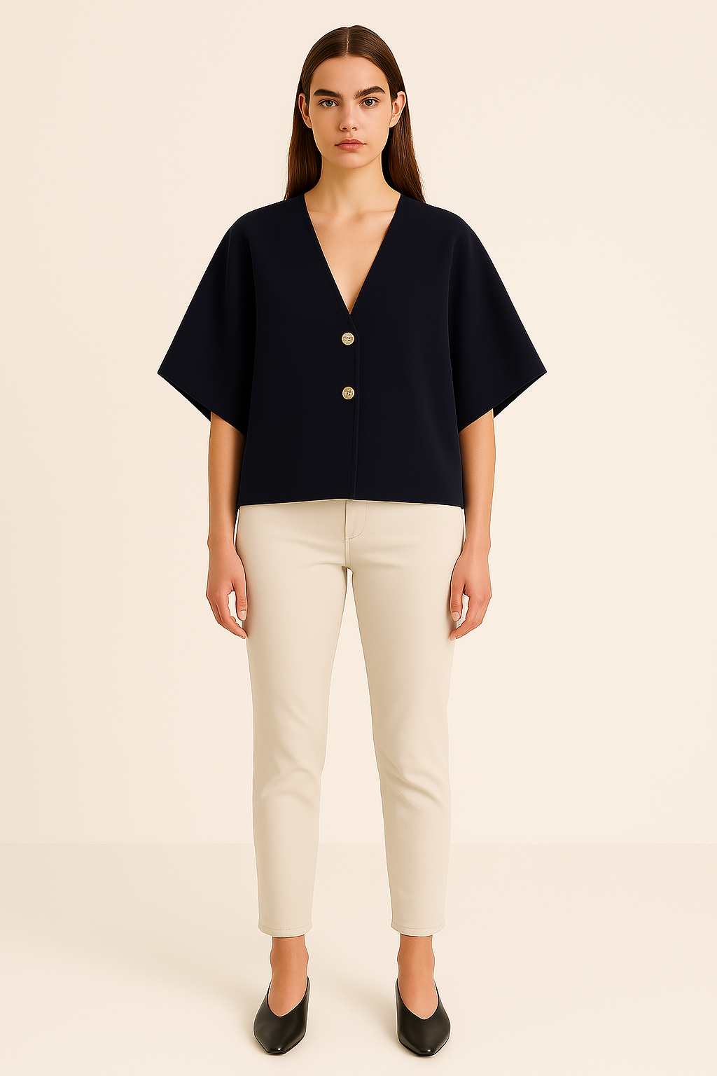 SHORT-SLEEVE V-NECK KNITTED TOP - SOMIHAE