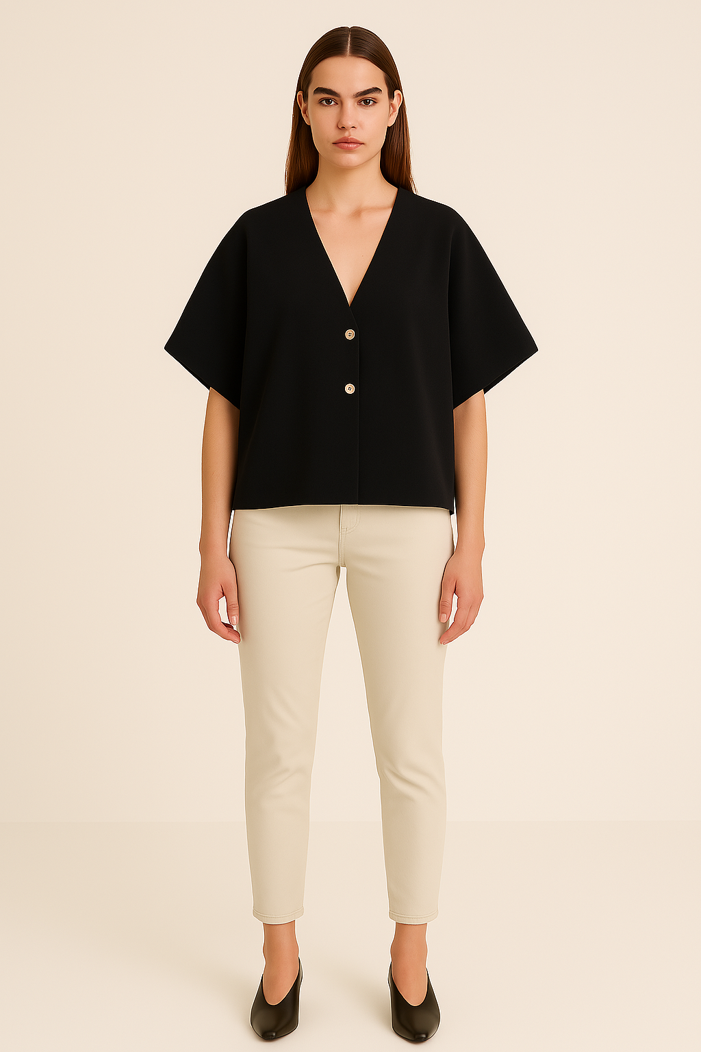 SHORT-SLEEVE V-NECK KNITTED TOP - SOMIHAE