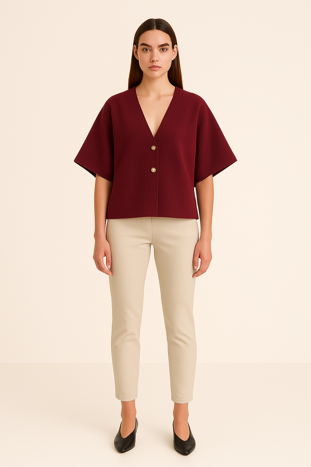 SHORT-SLEEVE V-NECK KNITTED TOP - SOMIHAE