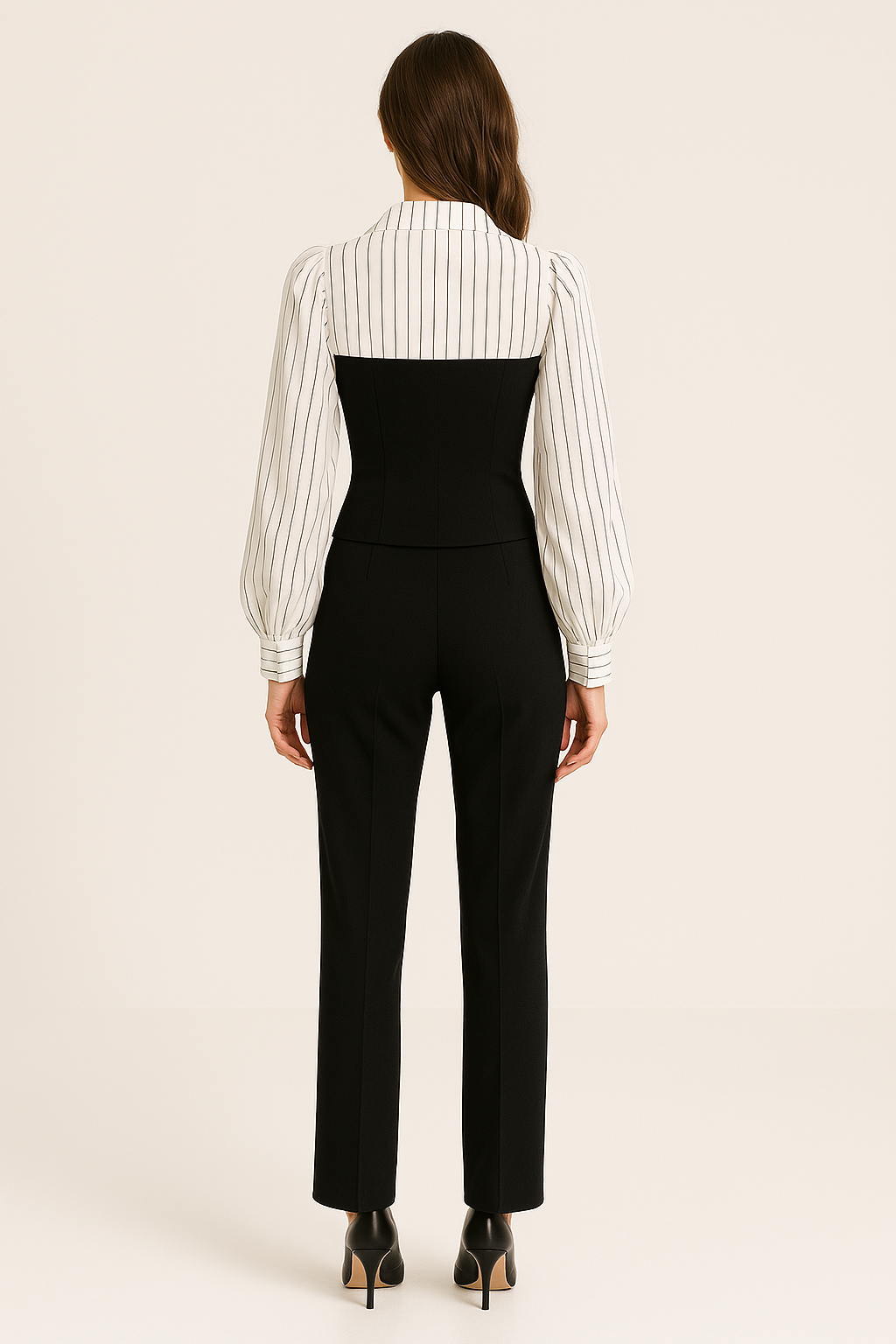 STRIPED SPLICED LAPEL SHIRT - SOMIHAE
