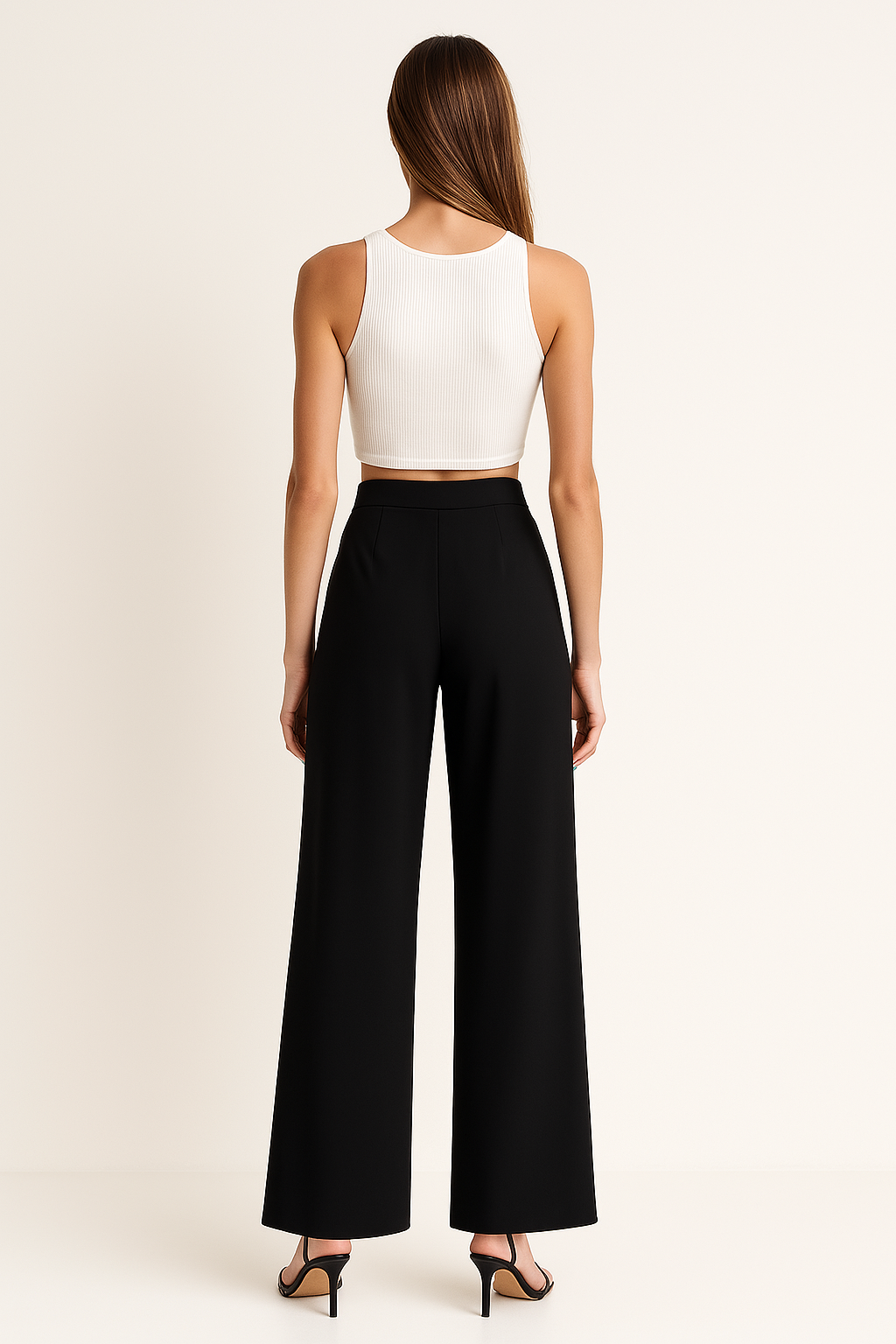 PLAIN HIGH WAIST WIDE LEG TROUSERS - SOMIHAE