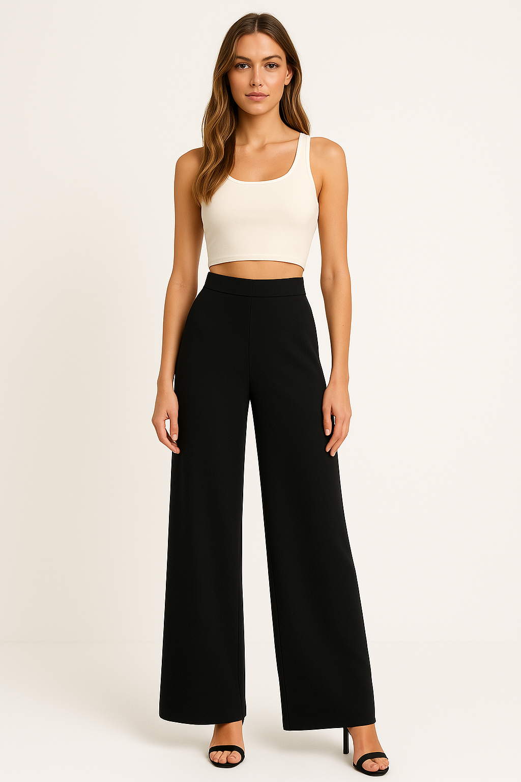 PLAIN HIGH WAIST WIDE LEG TROUSERS - SOMIHAE