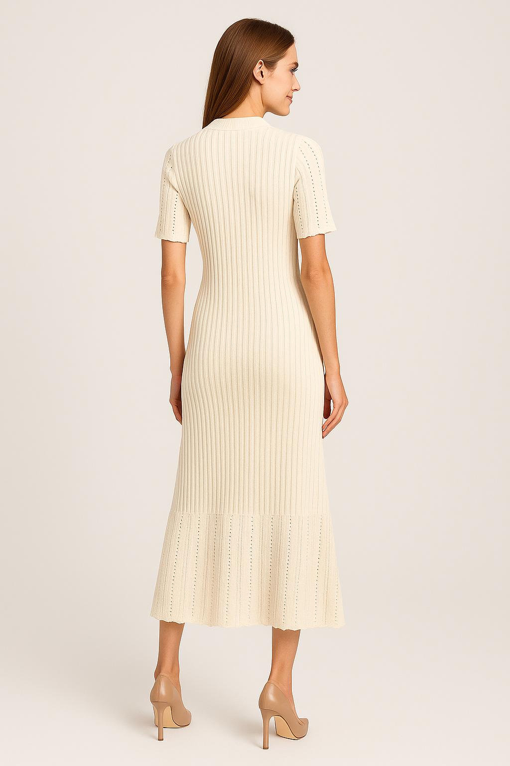 BEIGE KNITTED PATCHWORK MIDI DRESS - SOMIHAE
