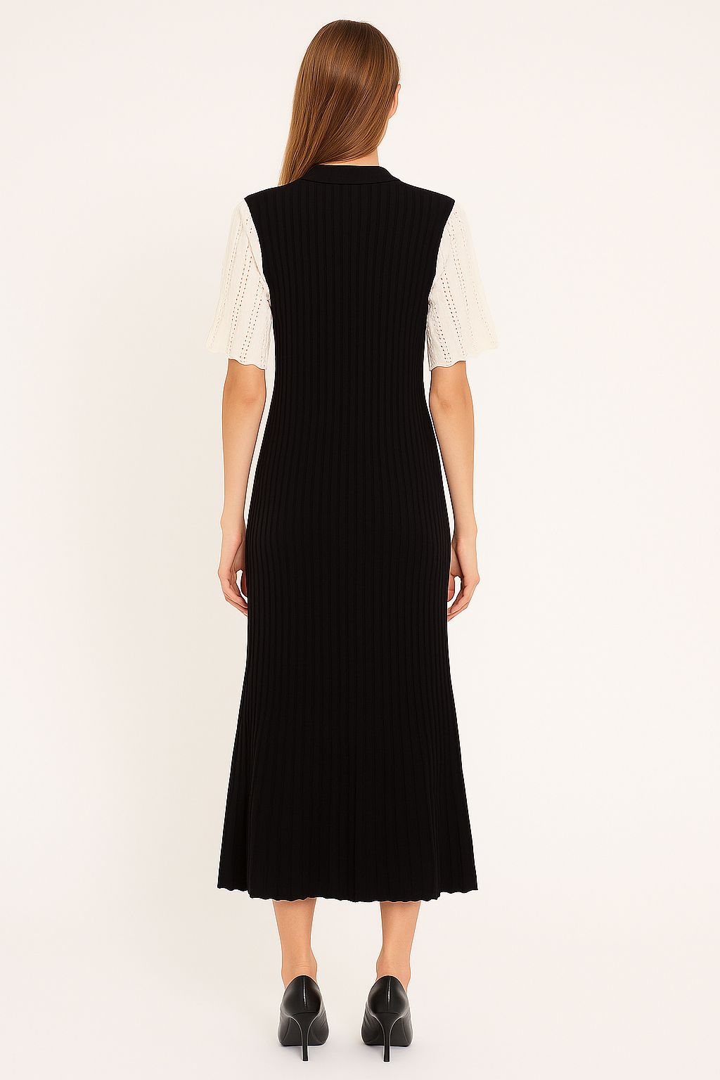 BLACK & BEIGE KNITTED PATCHWORK MIDI DRESS - SOMIHAE
