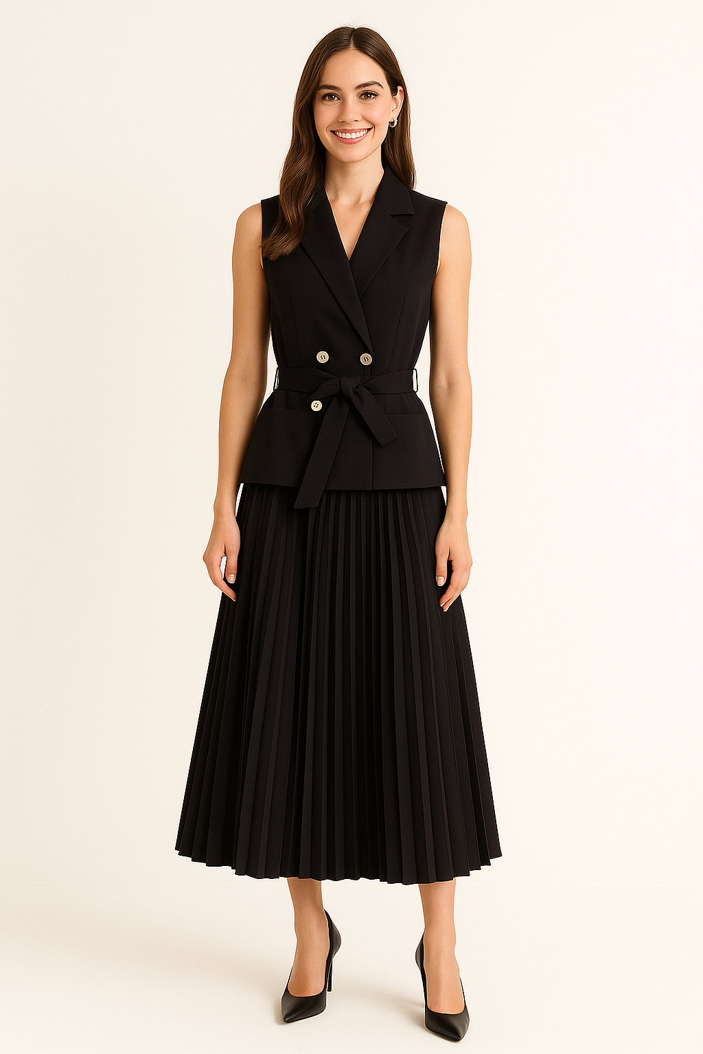 PLEATED VEST LONG DRESS - SOMIHAE