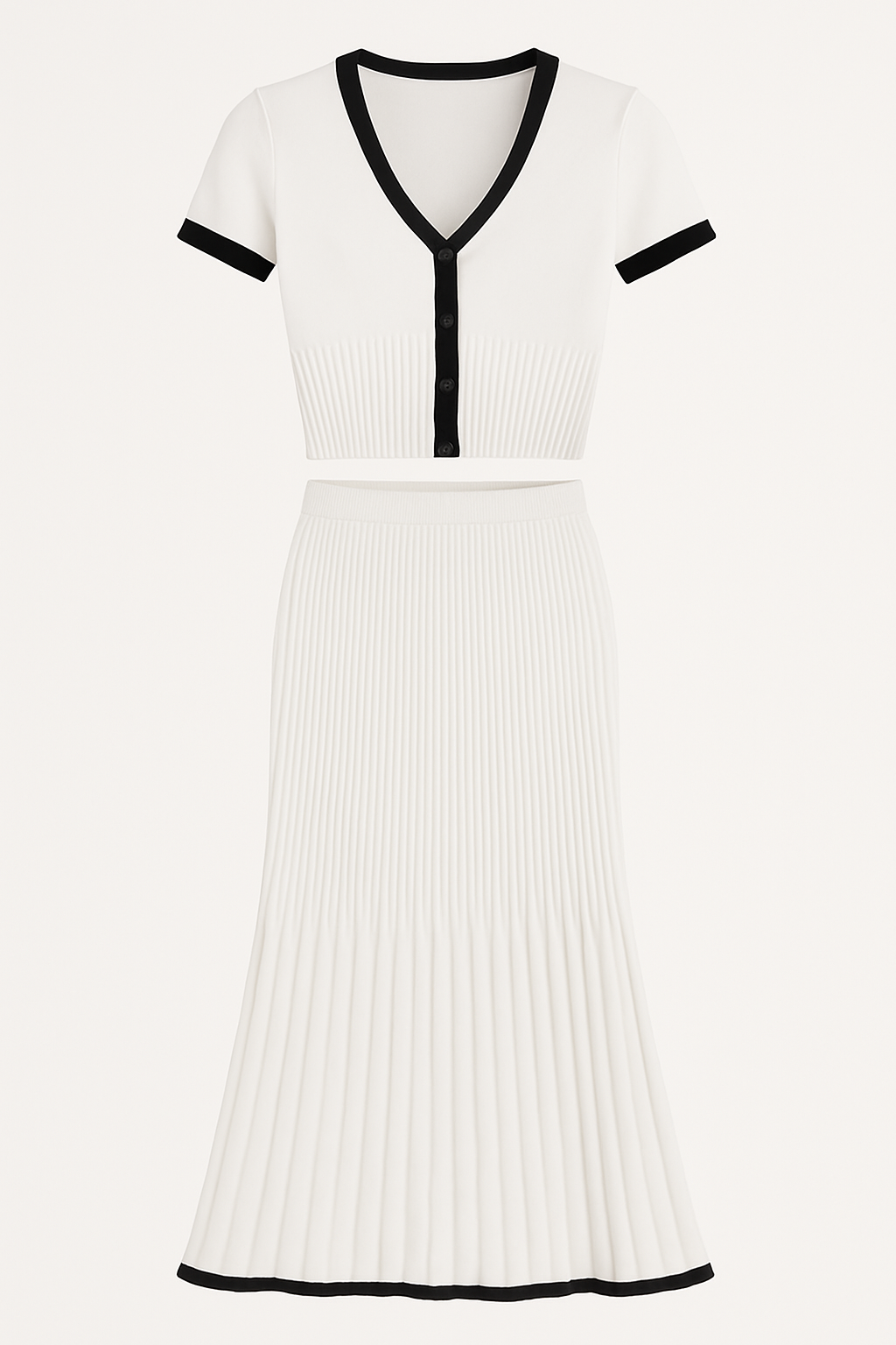 V-NECK TRIM SWEATER SKIRT SET - SOMIHAE
