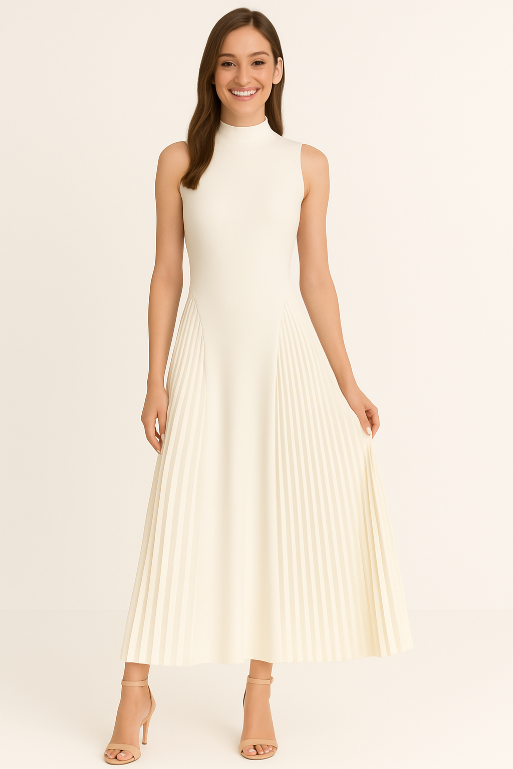 PLEADED ROUND NECK LONG DRESS - SOMIHAE