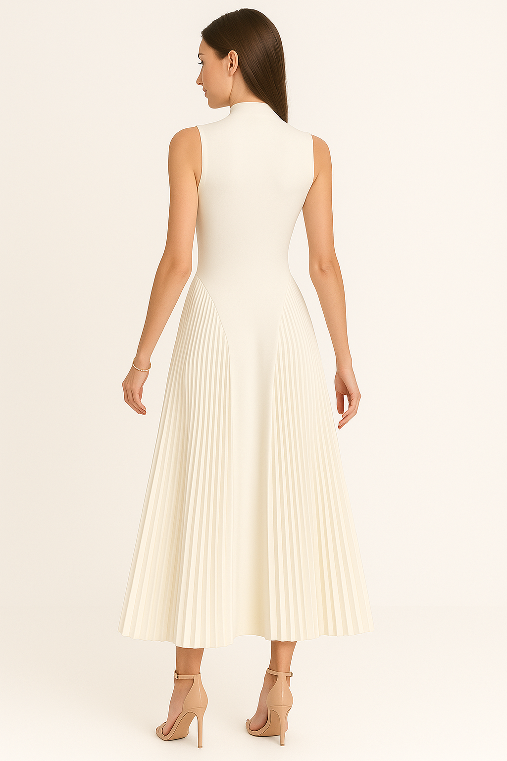 PLEADED ROUND NECK LONG DRESS - SOMIHAE
