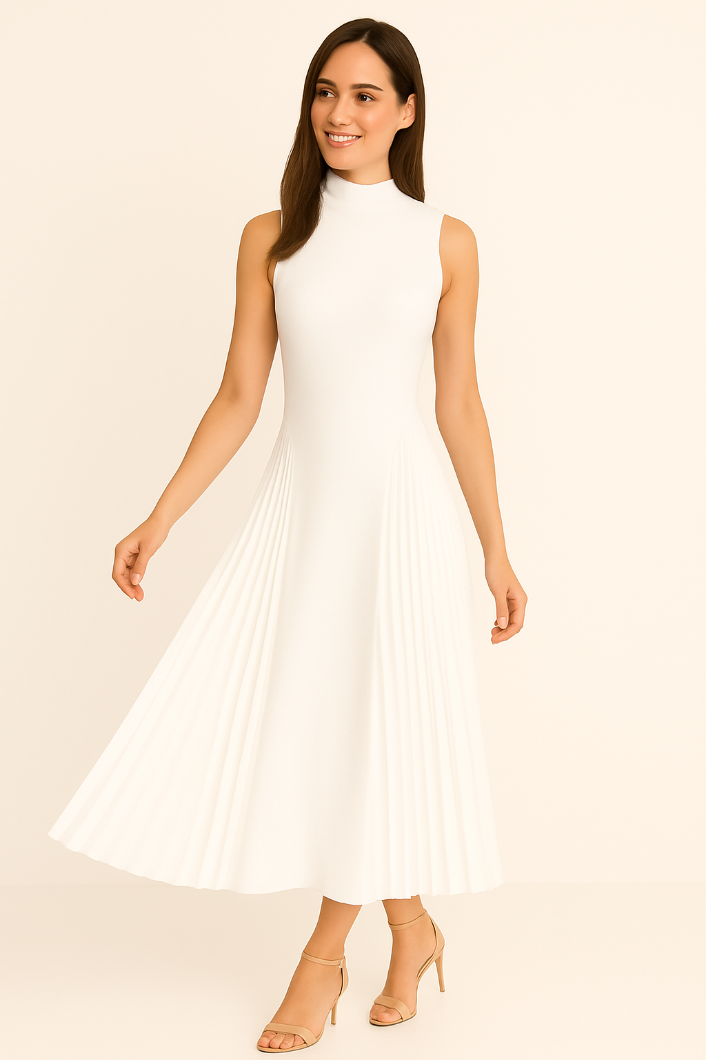 PLEADED ROUND NECK LONG DRESS - SOMIHAE