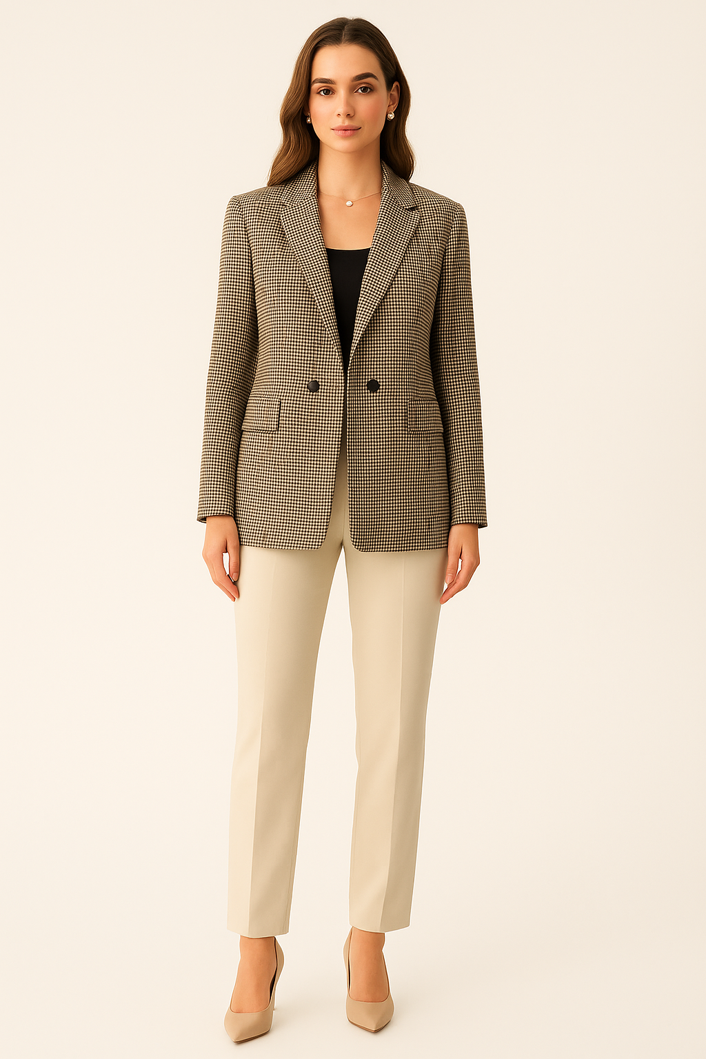 DOUBLE BREASTED HOUNDSTOOTH BLAZER - SOMIHAE