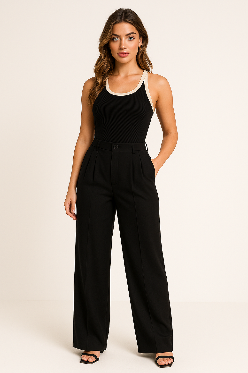 HIGH WAIST WIDE LEG SUIT PANTS - SOMIHAE