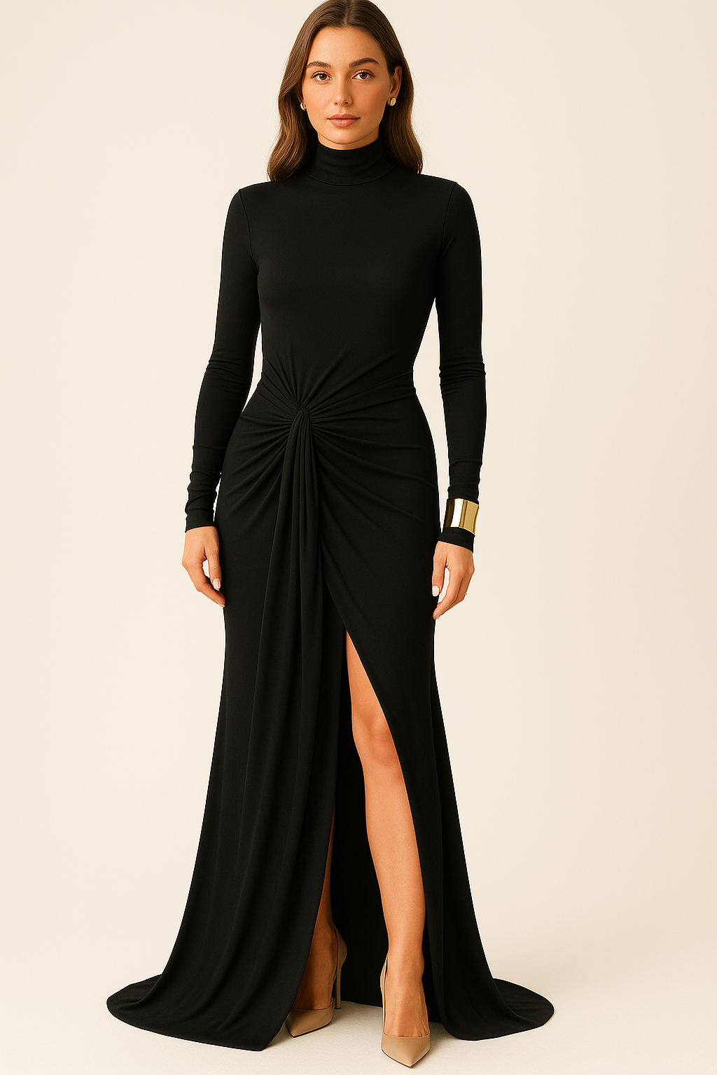TURTLENECK THIGH SPLIT MAXI DRESS - SOMIHAE