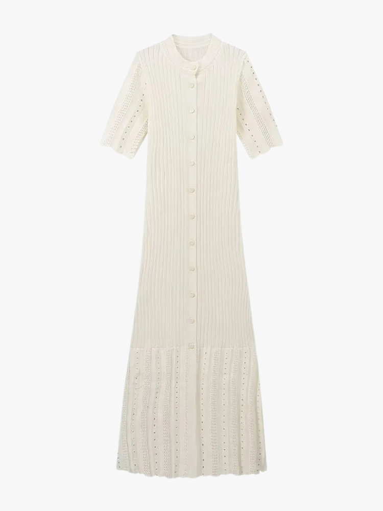 BEIGE KNITTED PATCHWORK MIDI DRESS - SOMIHAE