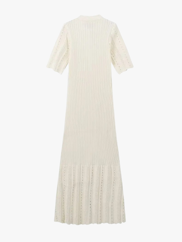 BEIGE KNITTED PATCHWORK MIDI DRESS - SOMIHAE